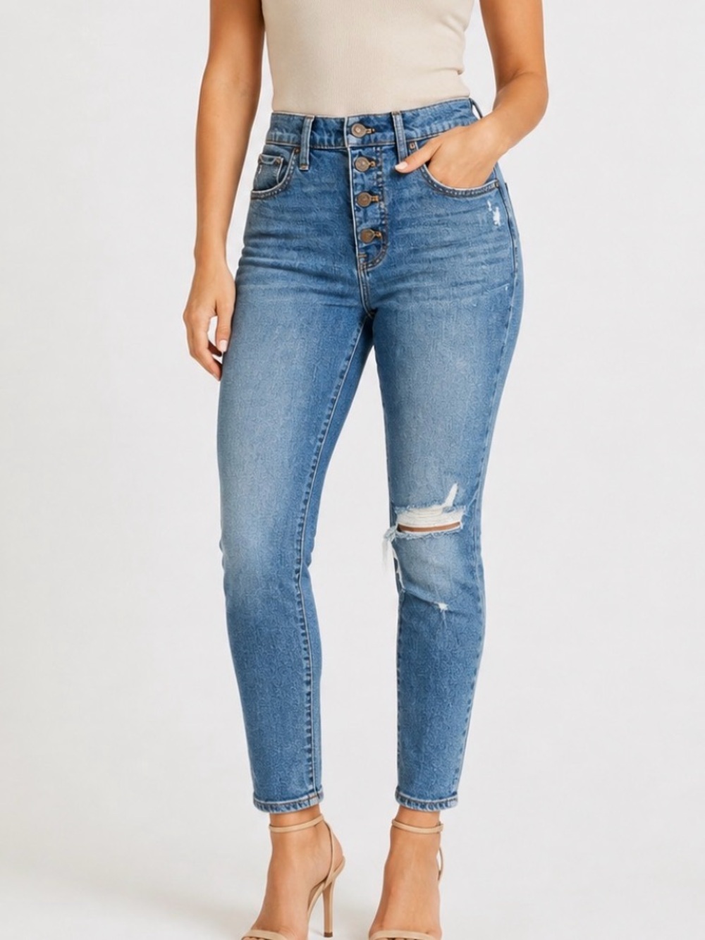 J Crew 10” High Rise Skinny Jeans Button Fly distressed size 28